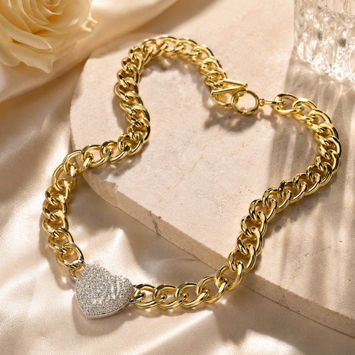 Gold pave heart pendant - gold, cz
