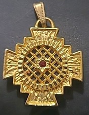 Vintage Gold Tone Masonic Knights Templar Style Pendant Necklace