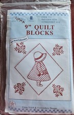 JDNA pack of 9 Stamped Sunbonnet Sue Hand Embroidery Quilt Blocks - NEW