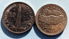 Europort 2000 Gibraltar 10p coin & Chicken Rock Lighthouse 2009 Isle of Man 10p