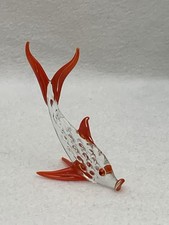 Collectible Vintage Blown Glass Figurine - Fish With Orange Fins