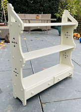 PAINTED WOODEN WALL SHELF/SHELVING UNIT WITH DRAWERS IN FARROW & BALL OLD WHITE