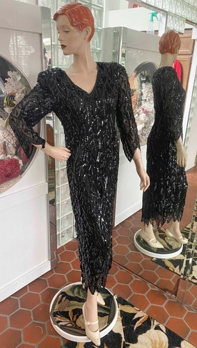 Black silk sequin gown - silk,