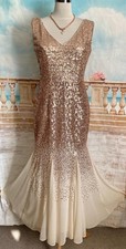 Evening Dress 12 Gold Sequin Ballgown Chiffon GODDIVA Gatsby Shortened Prom Maxi