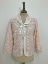 Vintage 1960s babydoll housecoat pink swing crochet knit bed jacket robe #V1