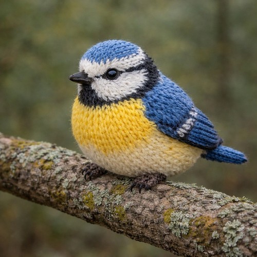 Blue tit bird knitting - blue,