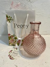 Stunning Pink Diamond Etched Glass Peony Vase with gift bag 4.25”W X 6” H