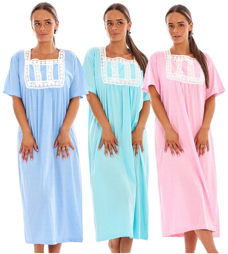 Plain cotton long nightdress - long,