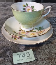 VTG Royal Standard Harlequin Floral Bone China 3 Piece Set Teacup Saucer Plate