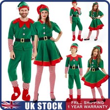 Kids-Adults Christmas Elf Costume Cosplay Fancy Dress Xmas Santa Helper Outfits