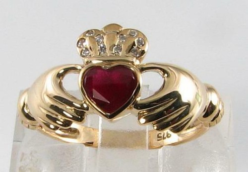 9ct gold claddagh ruby 5mm - ruby,