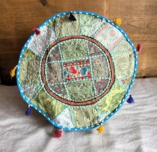 Indian Handmade Round Ethnic Embroidery Vintage Patchwork Footstool Pouffe Cover