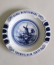 Delft Blue Henri Wintermans Ashtray Windmill Design, Diameter 27 cm Holland