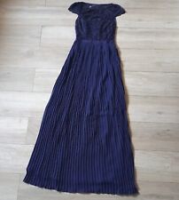 H&M Midnight Blue Sheer Pleated Maxi Dress Lace Top Wedding Prom Evening UK6