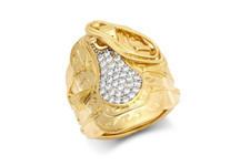 9ct Gold Gents CZ Set Heavy Saddle Ring