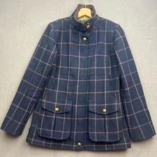 JOULES Field Coat Women UK 10 Navy Jacket Tweed Wool Country Plaid Tartan Check