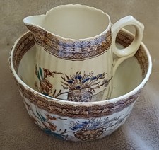 Antique/Vintage Small Jug and Bowl set  with Floral Transfer Design.