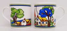 Village Art Deco Mugs Set 2 Fine China Large Balmoral 14oz 400ml Exclusive Cups