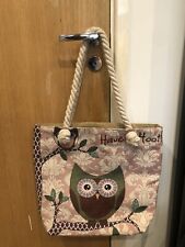 Women’s Owl Shopper Bag Zipped Rope Handles Beach Bag