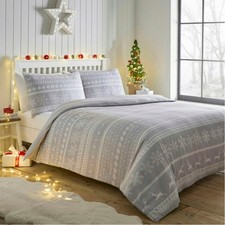 Nordic Stripe Duvet Cover Flannelette Brush Cotton Quilt Bedding Set Double Grey