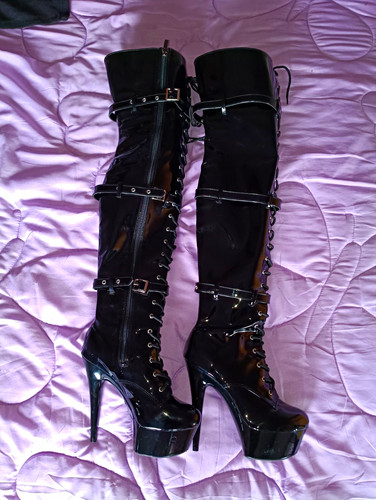 Black boots pvc thigh high - boots,