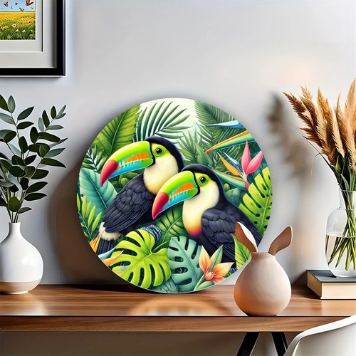 8in round vintage bird wooden - 8in,