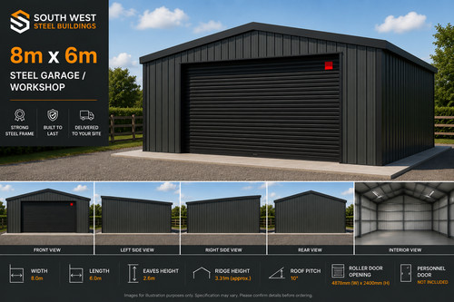 Steel garage workshop - 6m,
