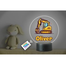 Personalised Kids Name Excavator LED Neon Night Light Nursery Bedroom. + Remote