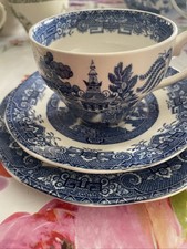Wedgwood Willow Pattern Trio, Cup, Saucer And Sandwich/cake Plate