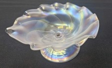 Small antique iridescent glass compote, leaf shaped, Kralik/Walsh?