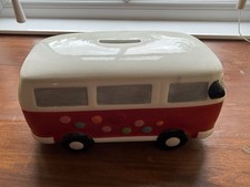 VW Ceramic Camper Van Money Box Red & White With Colourful Dots