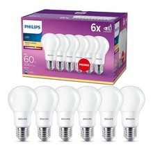 Philips LED E27 Frosted Light Bulbs, 8 W (60 W) - Warm White, Pack of 6