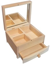 Plain Wooden Jewellery Box Chest Decoupage with 1 drawers and mirror