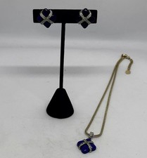 Grosse Necklace & Earrings Set Gold Tone Chain Blue & Clear Crystals Vintage