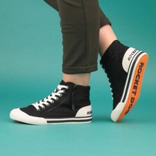 Rocket Dog Womens Canvas Black Adults Ladies Lace Up Hi Top Trainers Bumper SIZE