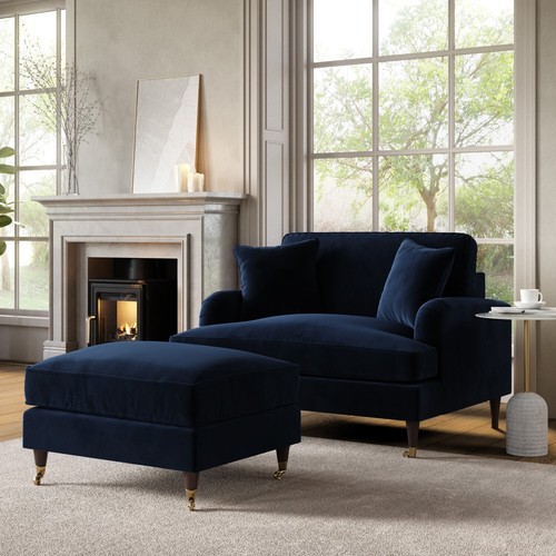 Navy velvet love seat - velvet,