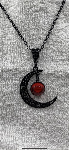 Black carved crescent necklace - carved,