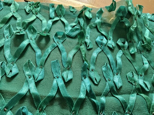 Vintage green silk remnant - green,