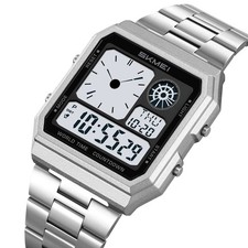 Vintage Men's Analogue Digital Date Gold Stainless Steel Waterproof Sports Watch