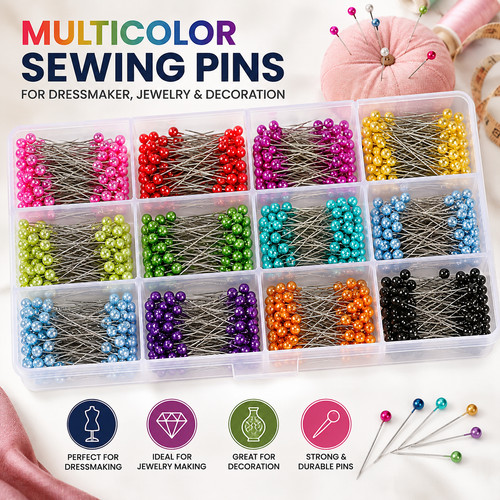 Sewing pins multicolor head - multicolor,