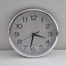 Wall Clock Silver Round Bedroom Kitchen Quartz Movement  30cm