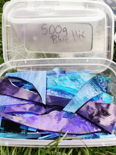 Blue stained glass offcuts - blue,