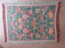 Vintage Wool Jacquard Reversible Throw – Botanical Fruit – 62x48in – Fringe