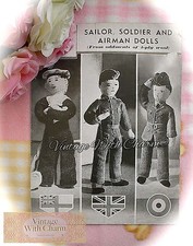 Vintage 1940s Toy Knitting Pattern Instructions, Sailor, Soldier & Airman Dolls