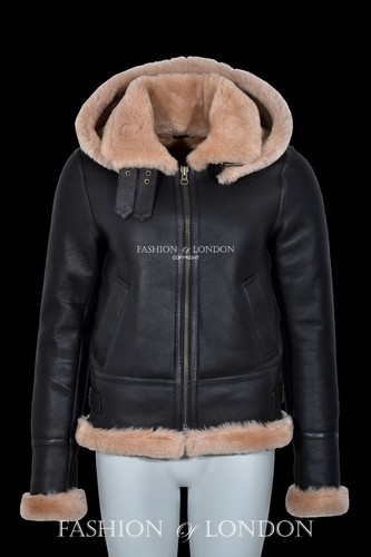 Ladies hooded sheepskin jacket - hooded,