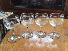 4 Vintage Etched Wine Glasses