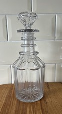Georgian Antique Hand Blown Three Neck Ring Cut Glass Decanter with Stopper