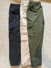 Next And John Lewis Boys 3 Pairs Of Cargo Trousers Black Beige Khaki Age 11