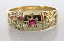 9ct Gold Ring - 9ct Yellow Gold Ruby Gypsy Ring Size K