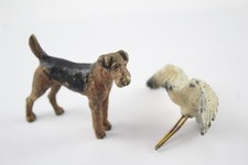 Pair of Metal Figures Cold Painted Bronze Dog & Lead Seagull Some Chipped Paint